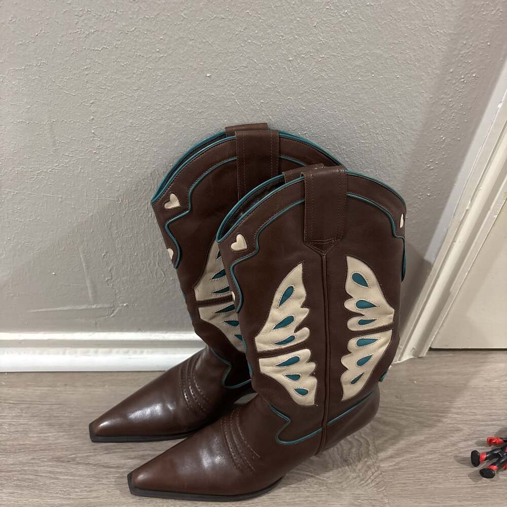 Vintage 90s Butterfly Hearts Western Style Pointy Toe Cowgirl Boots